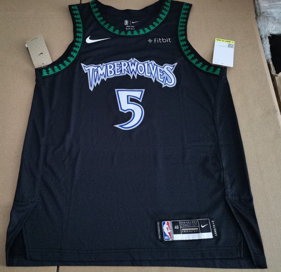 Minnesota Timberwolves 5 Edwards Retro Jersey Black Player Version